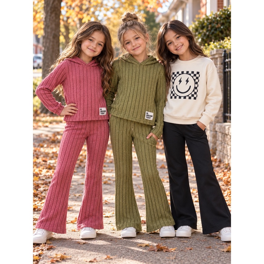 Girls Bubdle of 3 sets Hoodie and Flare Pants 2 Piece Sets Size 7-8